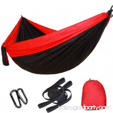 Lightahead Double Parachute Portable Camping Hammock Including 2 Straps with Loops & Carabiners– Best Heavy Duty Lightweight Nylon Parachute Hammock For Camping,Travel,Beach (Black/Red) 569751857
